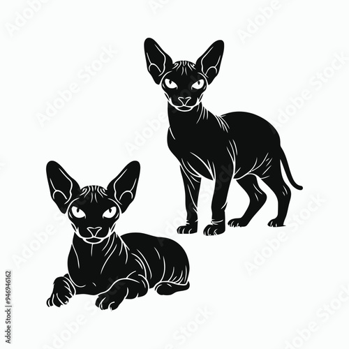 Sphynx Cat Silhouette Vector Set Animals Illustration Template