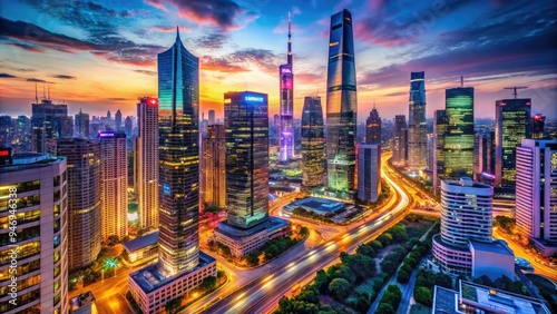 Sleek skyscrapers and neon-lit streets weave together in a futuristic metropolis, showcasing cutting-edge architecture and sustainable urban planning in a vibrant, high-tech cityscape. photo