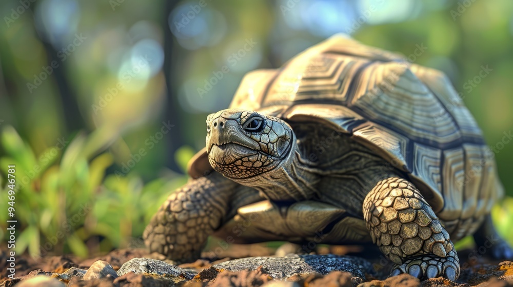 Turtle closeup with natural landscape generative ai