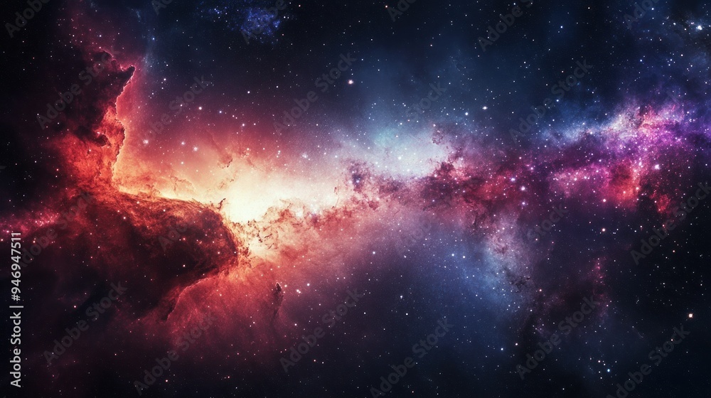 Fototapeta premium Cosmic Nebula with Red, Pink, and Blue Hues