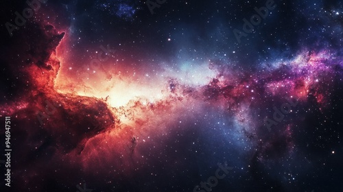 Cosmic Nebula with Red, Pink, and Blue Hues photo