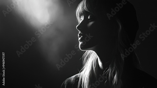 A Woman's Profile in Black and White, Bathed in Light