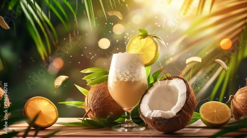 Fresh young coconut juice in shell03 photo