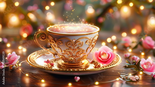 Traditional Turkish salep in ornate cup, Hyper realistic05 photo