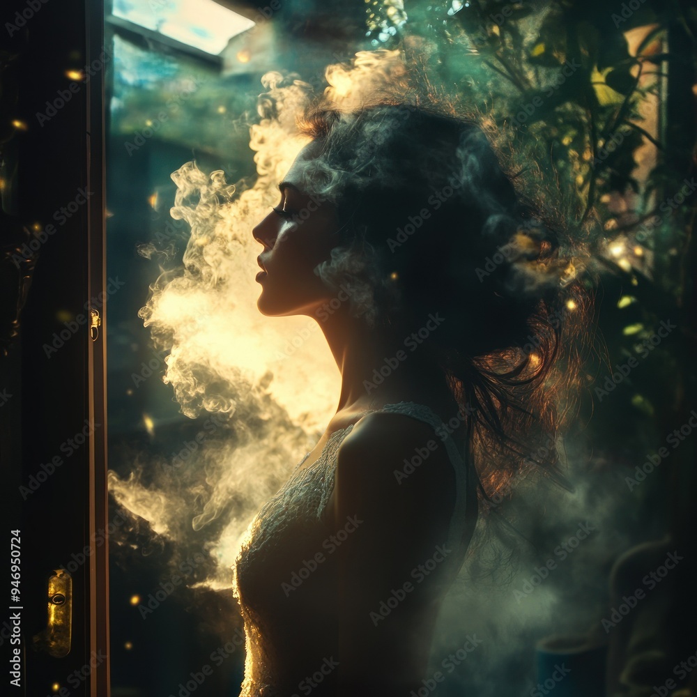 A Woman Standing in a Foggy Forest A Woman Standing in a Foggy Forest