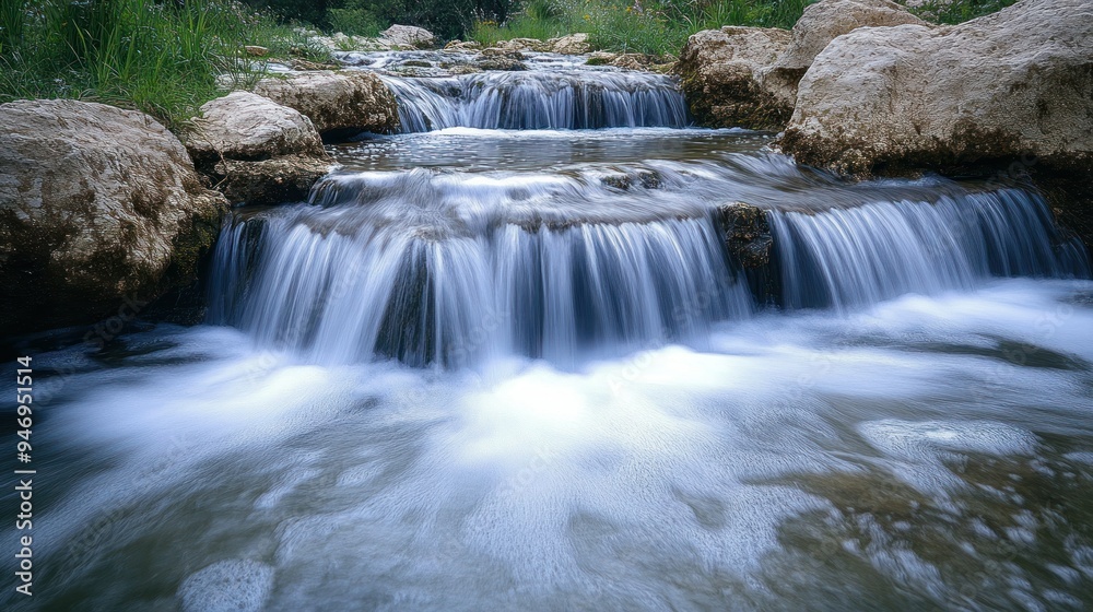 A Cascading Waterfall in a Rocky Creek Bed A Cascading Waterfall in a Rocky Creek Bed