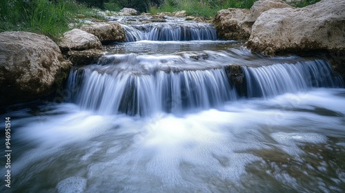 A Cascading Waterfall in a Rocky Creek Bed