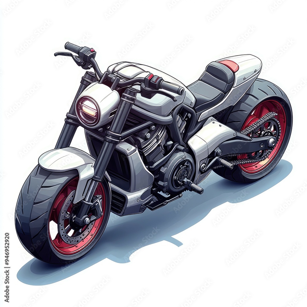 A Detailed Illustration of a Custom-Built Motorcycle A Detailed Illustration of a Custom-Built Motorcycle