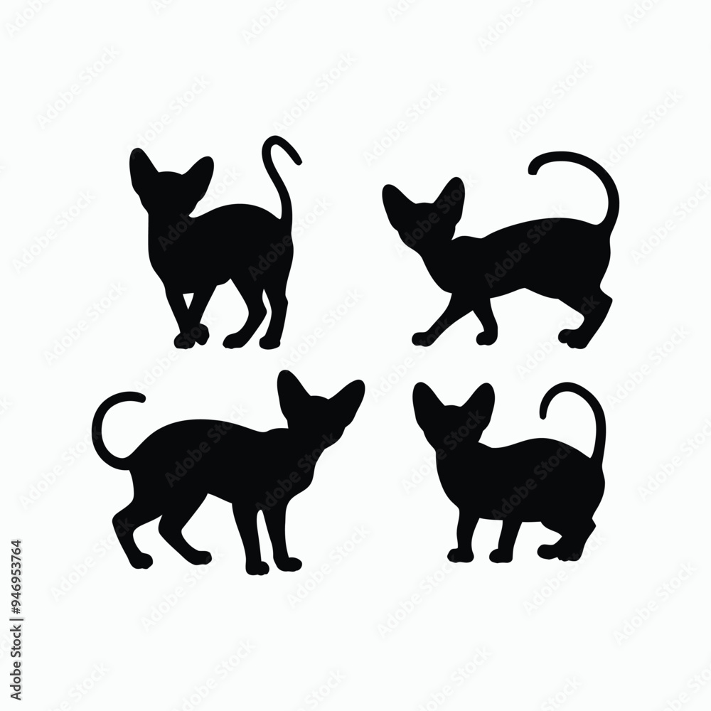 Sphynx Cat Silhouette Vector Set Animals Illustration Template Sphynx Cat Silhouette Vector Set Animals Illustration Template