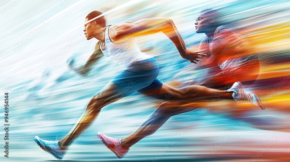 Two Runners in Motion, Blurred Background Two Runners in Motion, Blurred Background