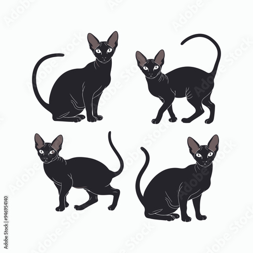 Sphynx Cat Silhouette Vector Set Animals Illustration Template