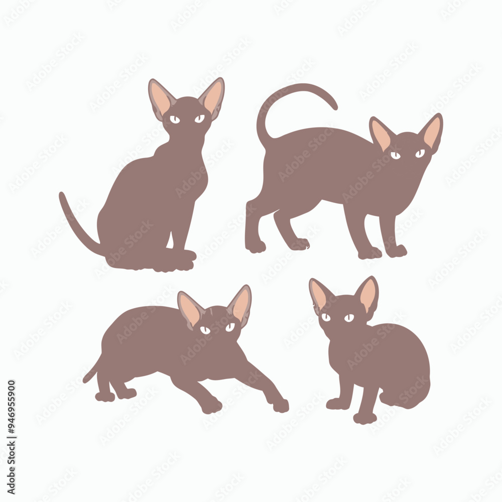 Sphynx Cat Silhouette Vector Set Animals Illustration Template Sphynx Cat Silhouette Vector Set Animals Illustration Template