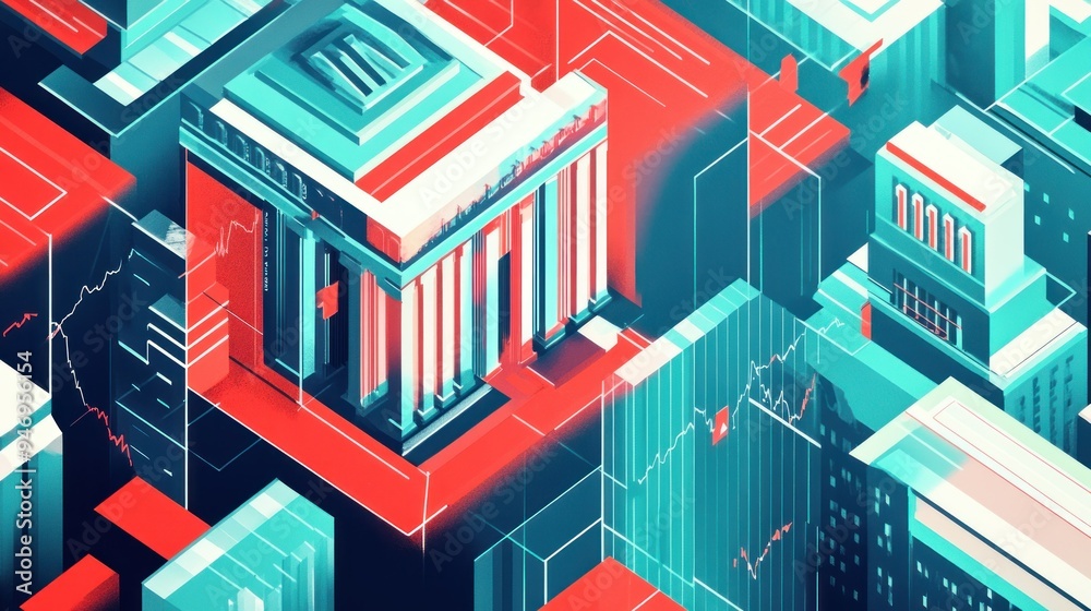 Abstract Cityscape with Geometric Buildings and Financial Charts Abstract Cityscape with Geometric Buildings and Financial Charts