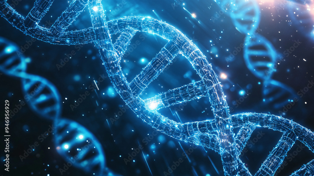 DNA structure, abstract background. Blue DNA double helix DNA structure, abstract background. Blue DNA double helix
