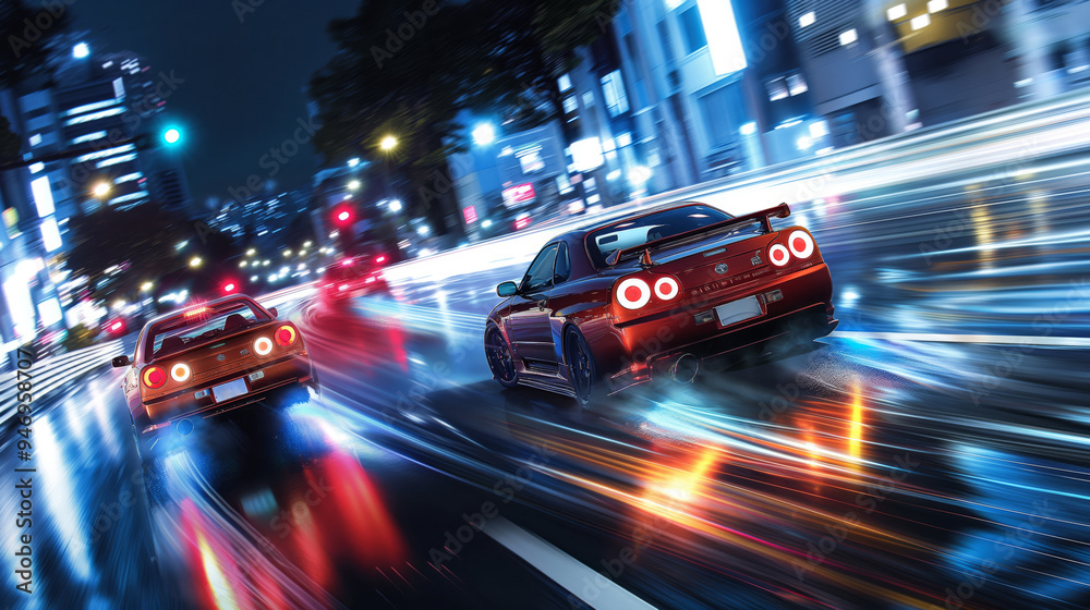 A high-speed drive through Tokyo's neon-lit streets A high-speed drive through Tokyo's neon-lit streets