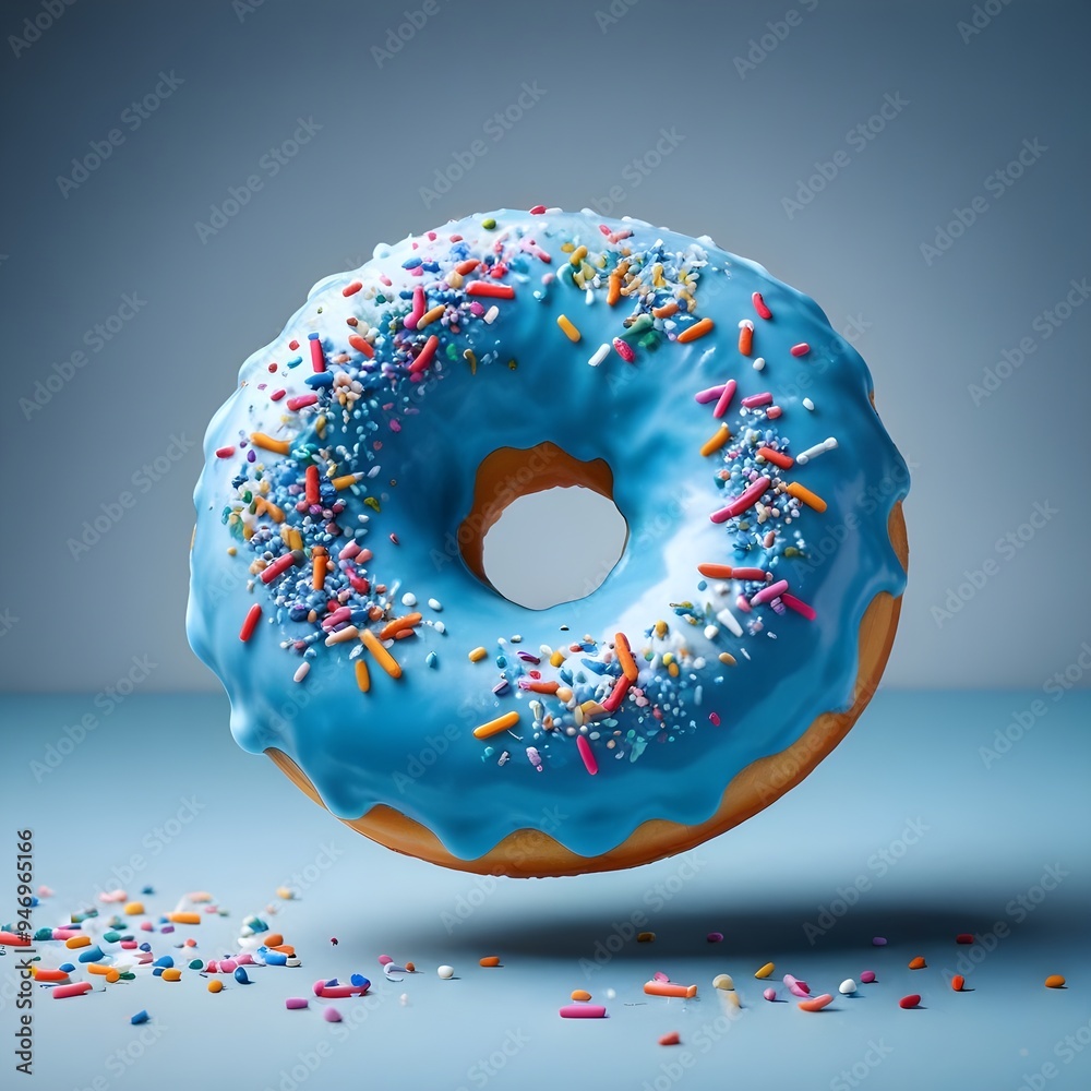 Blue 3D Donut Illustration with Sprinkles Sweet Candy Background Graphic Design Blue 3D Donut Illustration with Sprinkles Sweet Candy Background Graphic Design