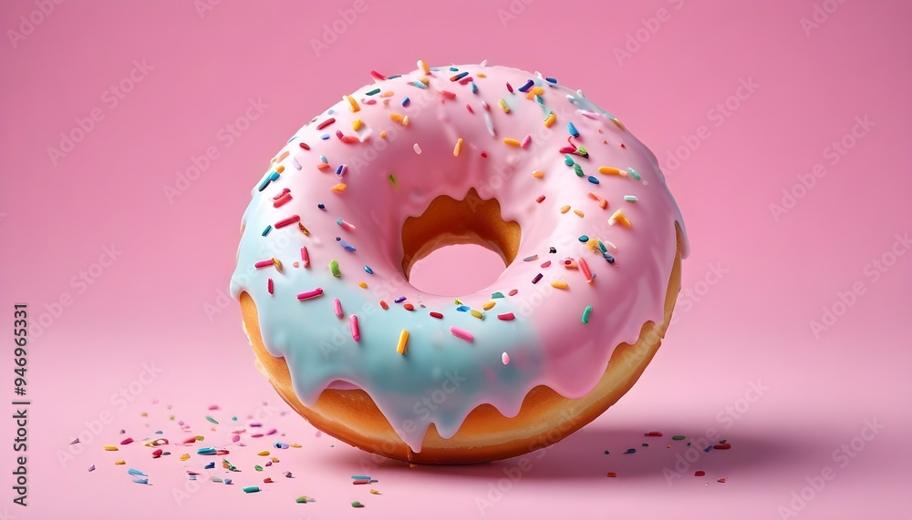 Pink 3D Donut Illustration with Sprinkles Sweet Candy Background Graphic Design Pink 3D Donut Illustration with Sprinkles Sweet Candy Background Graphic Design