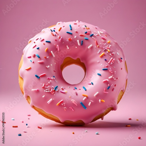 Pink 3D Donut Illustration with Sprinkles Sweet Candy Background Graphic Design