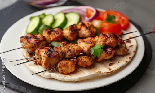 Fried Minced Chicken on Pita Bread with Vegetables.