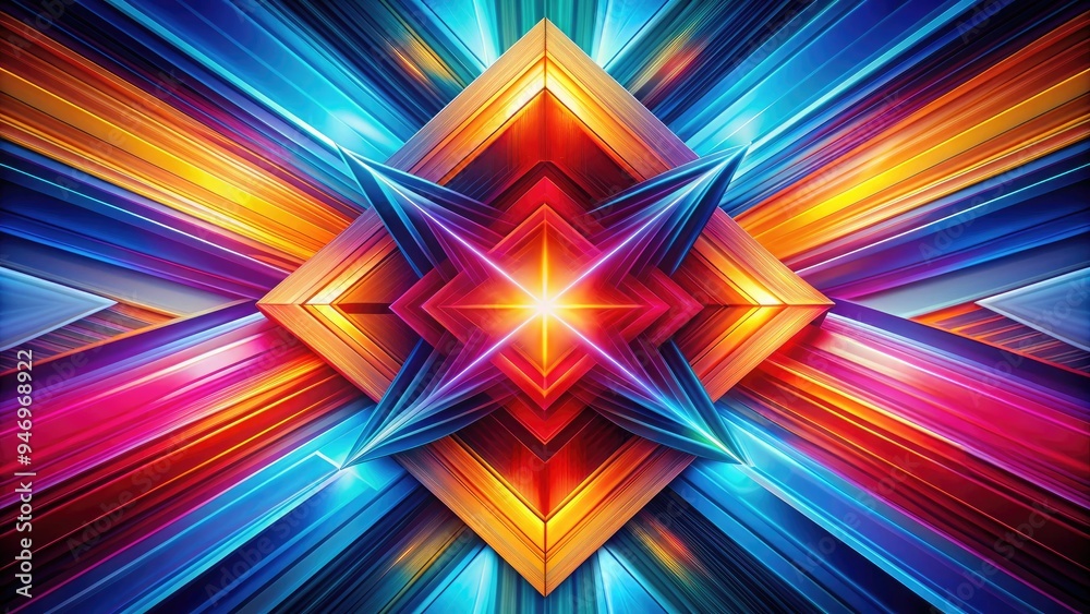 Fototapeta premium Vibrant duo-tone lines converge and diverge in a mesmerizing abstract composition, evoking dynamic movement and harmony through its geometric shapes and contrasting colors.