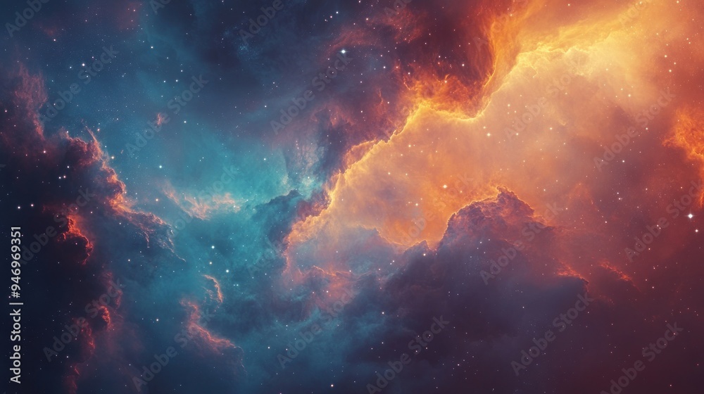 Fototapeta premium Cosmic Nebula with Orange and Blue Hues