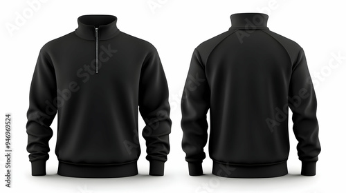 Black Half Zip Long Sleeve Sweatshirt Mockup