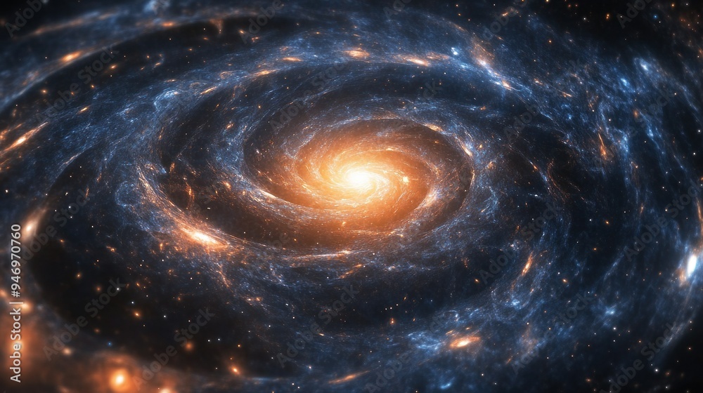 A Cosmic Spiral Galaxy with Bright Stars and Nebulae A Cosmic Spiral Galaxy with Bright Stars and Nebulae
