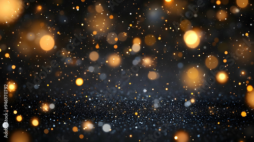 Black Glitter Background with Golden Lights and Bokeh