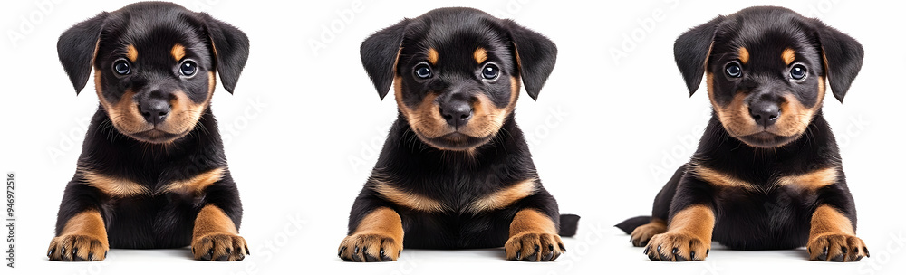 Adorable Rottweiler Puppy Posing on White Background Adorable Rottweiler Puppy Posing on White Background