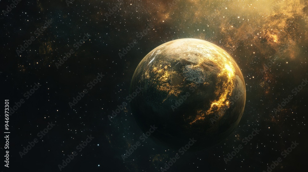 Obraz premium A Golden Planet in a Starry Night Sky