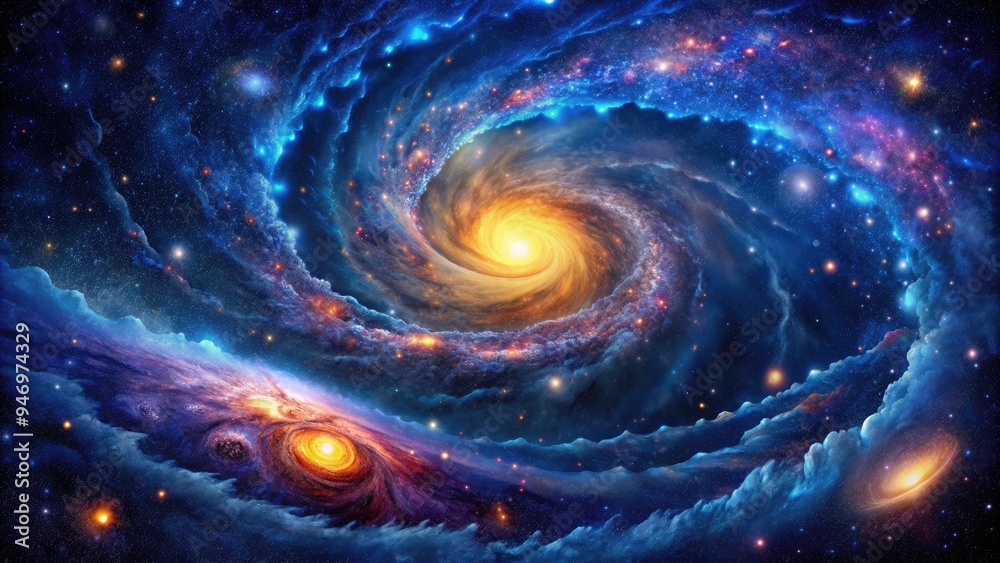 Vibrant, intricate swirls of galaxies, nebulas, and stars dance across a midnight blue canvas, showcasing the mesmerizing beauty of the cosmos in stunning, high-contrast detail. Vibrant, intricate swirls of galaxies, nebulas, and stars dance across a midnight blue canvas, showcasing the mesmerizing beauty of the cosmos in stunning, high-contrast detail.