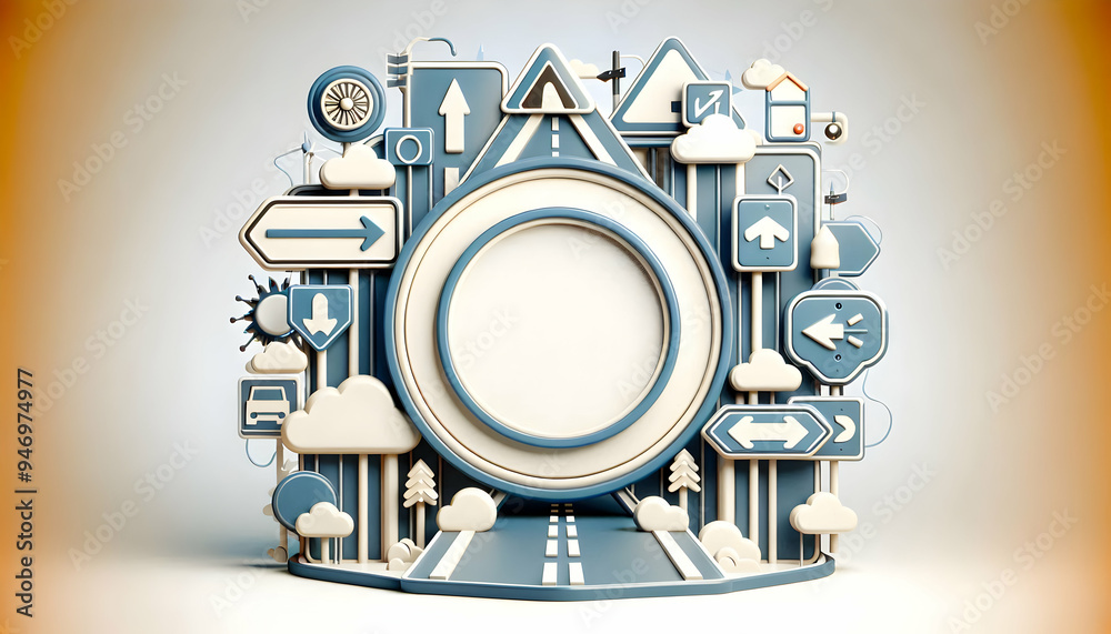 3D Border Frame with Road Sign and Arrow for Direction and Copy Space Concept - Ideal for Emphasizing Guidance and Direction in Operational Management 3D Border Frame with Road Sign and Arrow for Direction and Copy Space Concept - Ideal for Emphasizing Guidance and Direction in Operational Management
