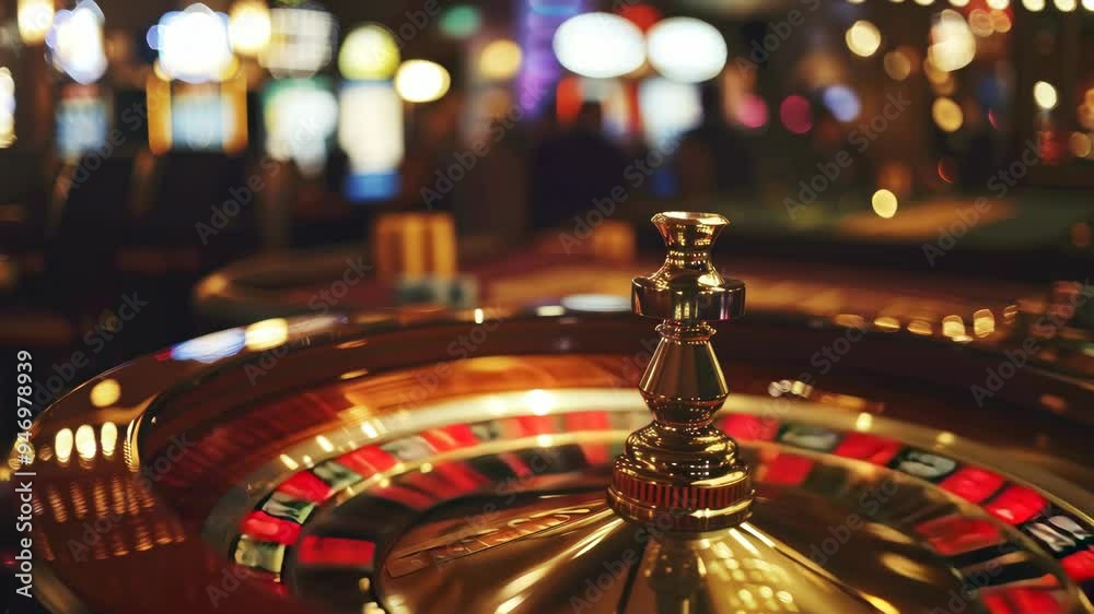 Close up shot spinning roulette in the casino interior Close up shot spinning roulette in the casino interior
