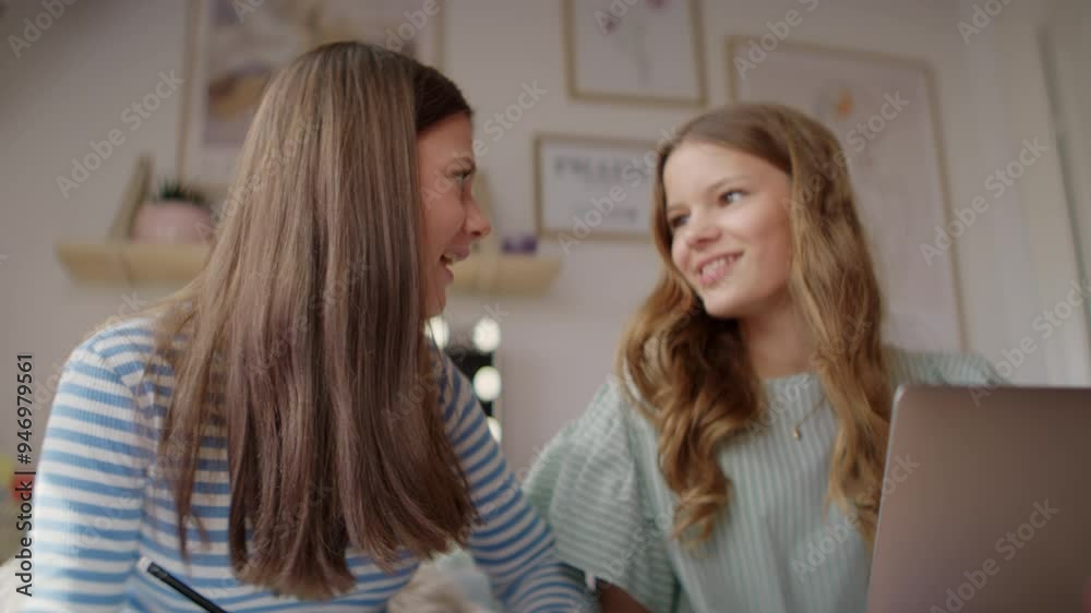 Smiling Teens Studying At Home Smiling Teens Studying At Home