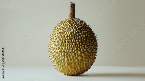 Durian Fruit with Spiky Outer Shell and Brown Stem photo