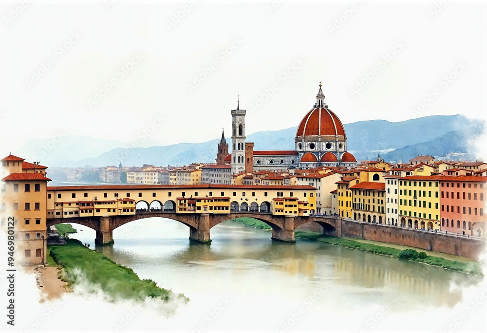 Naklejka premium Front view of aesthetic Florence landscape illustration or cartoon 
