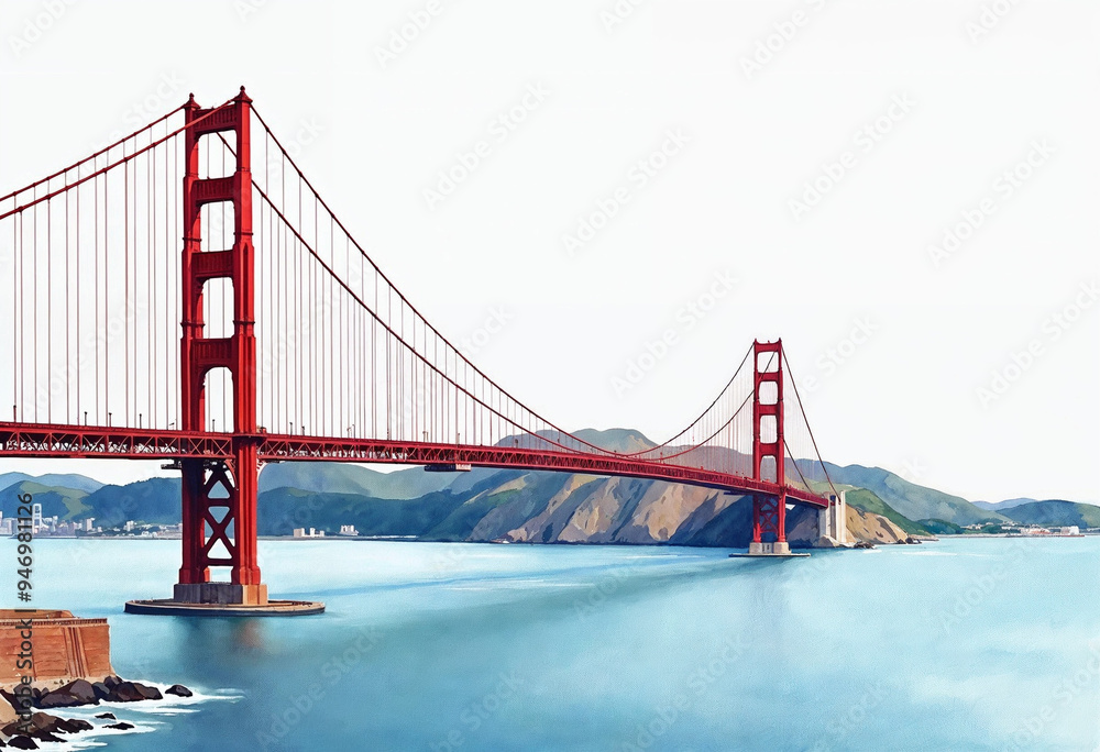 Obraz premium Aesthetic Golden Gate Bridge view made with watercolor 