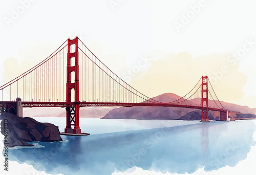 Aesthetic Golden Gate Bridge view made with watercolor	
