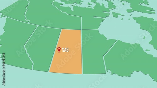 Mapa de Canadá con división política resaltando el territorio de Saskatchewan.