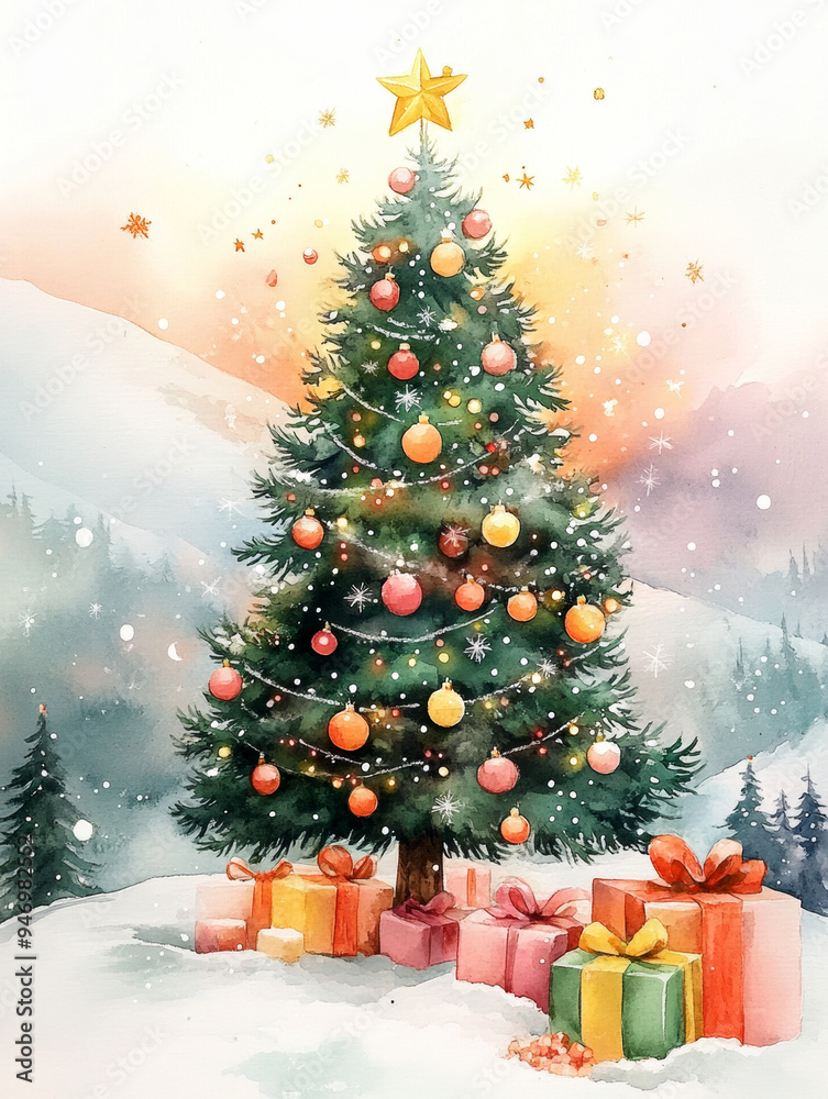 Obraz premium Christmas festive watercolor