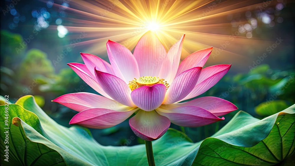 Vibrant sunburst radiates from a delicate lotus flower, symbolizing inner beauty, confidence, and empowerment, as gentle petals unfold to reveal a resplendent, shining center. Vibrant sunburst radiates from a delicate lotus flower, symbolizing inner beauty, confidence, and empowerment, as gentle petals unfold to reveal a resplendent, shining center.