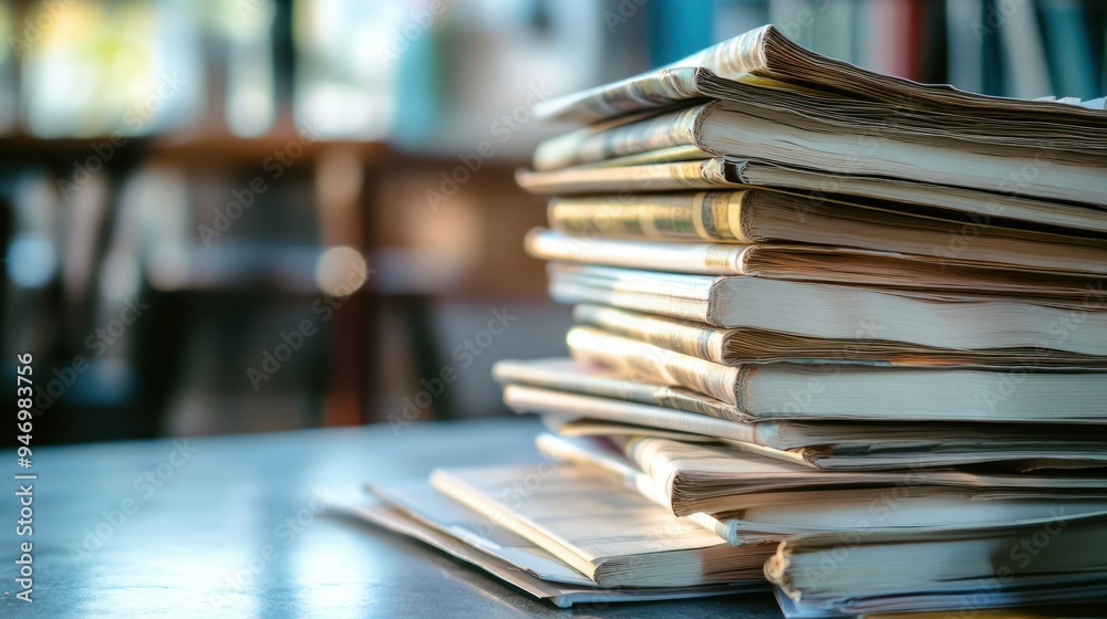 A Stack of Books on a Table in a Blurred Background A Stack of Books on a Table in a Blurred Background