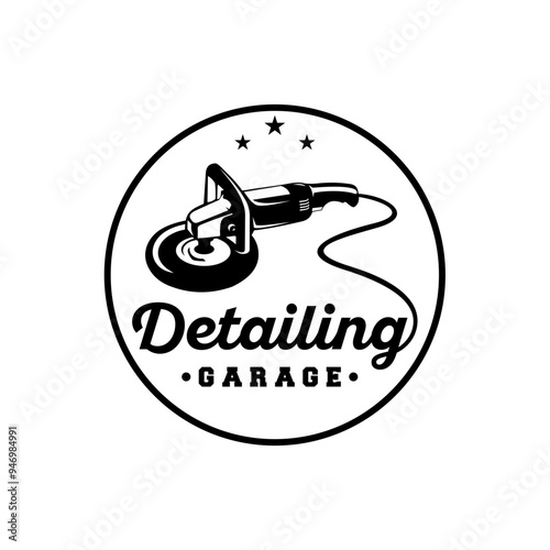 Vintage style auto polish detailing logo design template. Auto detailing polish car machine logo design vector. Auto detailing polisher car cleaning service