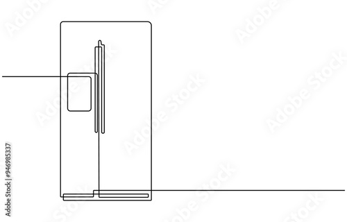 Refrigerator continuous one line drawing vector illustration, Refrigerator in one line style. Refrigerator vector illustration in one continuous line