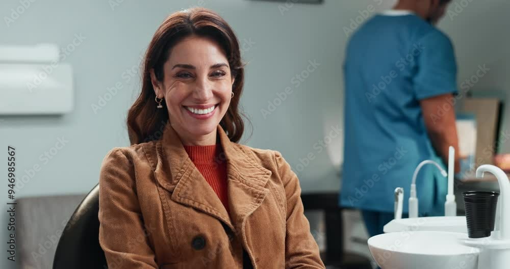 Face, woman and clinic for oral hygiene, dentist and doctor appointment for teeth whitening and client. Smile, dental care and health for mouth, treatment and happy for consultation and toothache Face, woman and clinic for oral hygiene, dentist and doctor appointment for teeth whitening and client. Smile, dental care and health for mouth, treatment and happy for consultation and toothache