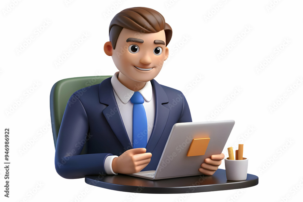 3D Financial Officer Reviewing Investment Portfolios on a Tablet - Technology Integration in Financial Analysis Concept 3D Financial Officer Reviewing Investment Portfolios on a Tablet - Technology Integration in Financial Analysis Concept