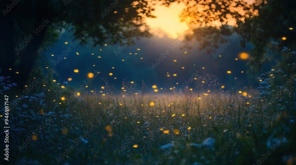 Fireflies Glowing in a Field at Dusk Fireflies Glowing in a Field at Dusk
