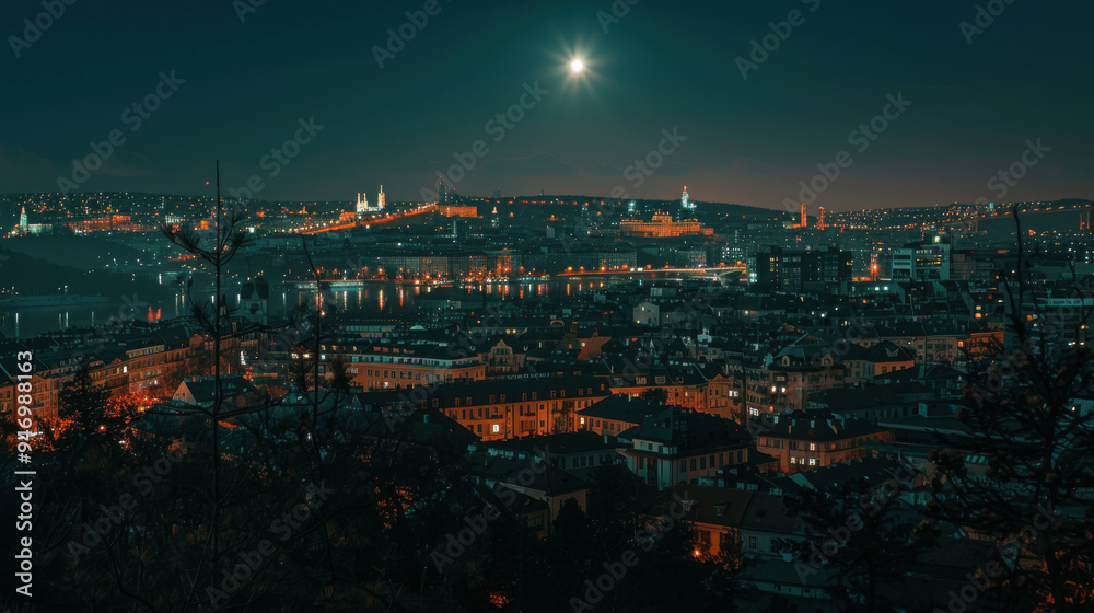 Surreal cityscape at night, Canon EOS R5, RF 24-70mm f/2.8, moon glowing unusually bright, shadows creating mysterious shapes Surreal cityscape at night, Canon EOS R5, RF 24-70mm f/2.8, moon glowing unusually bright, shadows creating mysterious shapes