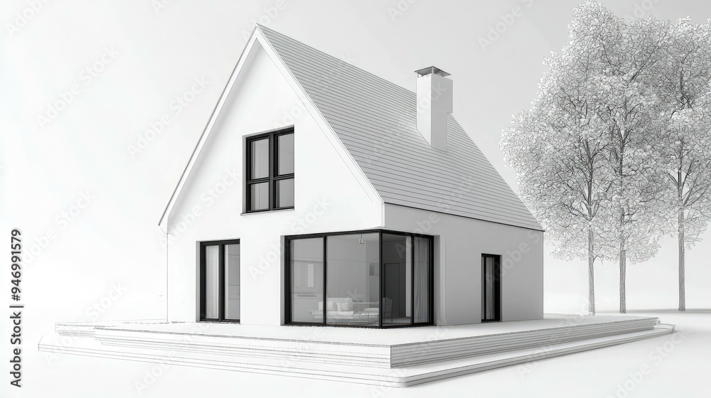 Modern White House with Black Windows and a Patio Modern White House with Black Windows and a Patio
