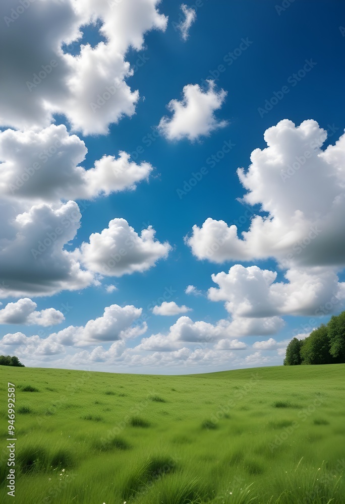 Green Meadow Blue Sky White Clouds Nature Illustration Digital Painting Green Meadow Blue Sky White Clouds Nature Illustration Digital Painting